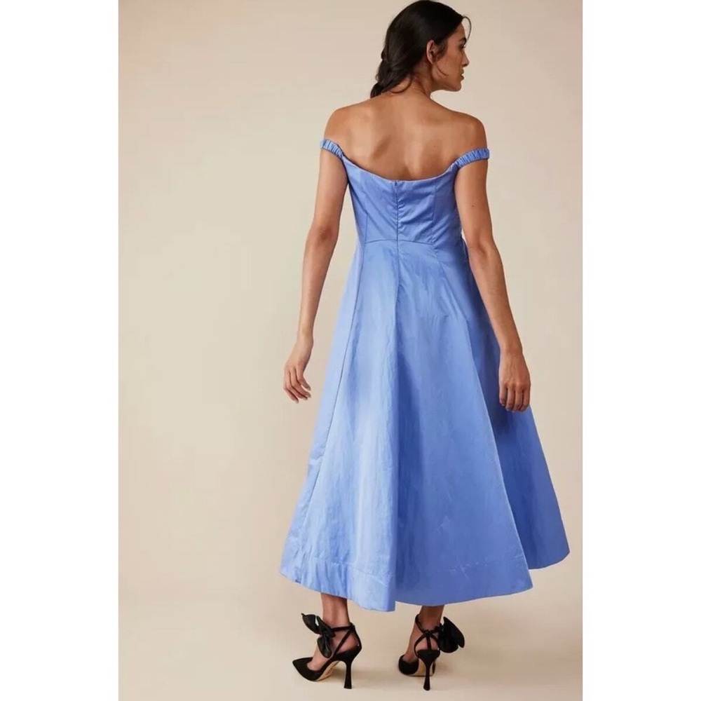 NWT Free People ALINDA Midi Off-Shoulder Dress w/Pockets Blue Iris Gown Nylon - Picture 2 of 12